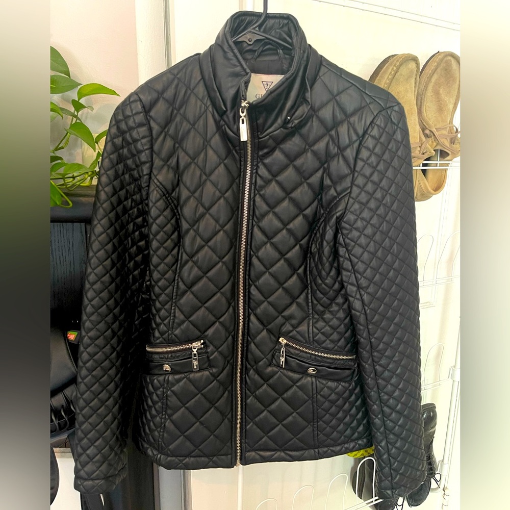 Guess Vegan Leather Quilted Jacket